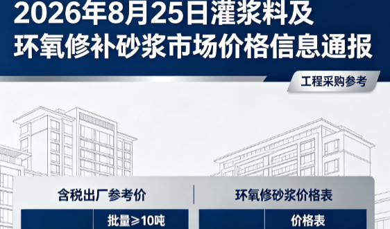 三元2026年8月25日灌浆料及环氧修补砂浆市场价格信息通报
